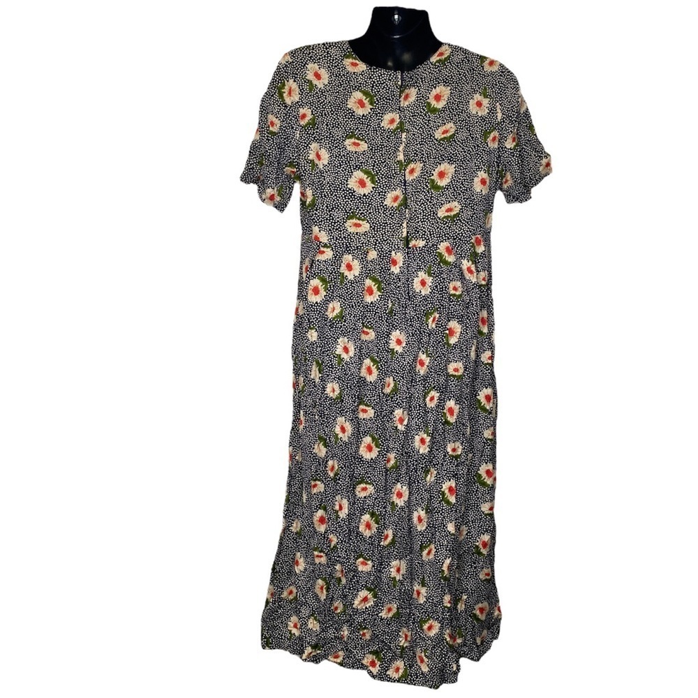 Sarin Polka Dot & Floral Print Vintage Dress (Size:M, Color:Black/White/Multi) - Picture 2 of 3